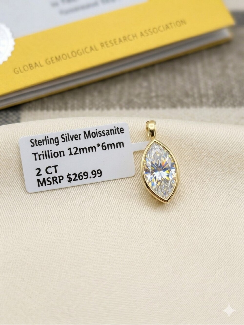 Moissanite 2.0CTW NWT 925 Silver With Gold Over Marquise Pendant